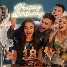 Happy Birthday Neon Sign for Wall Decor ¡Feliz Cumpleaños LED Neon Sign Light up Sign with USB Chain Light modulator, Reusable Art Decorations Larger Bedroom Bar Home 18.9"x9.51" (warm white)