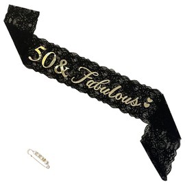 LATFZ 50 & Fabulous Lace Sash Black, 50th Party Favors Supplies and Decorations