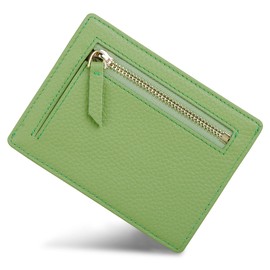 VISOUL KB10 Women's Small Genuine Leather Credit Card Holder RFID Protection Minimalist Card Holder Cases Wallet Front Pocket Purse Mini Credit Card Case with Coin Compartment, Green, Minimalist