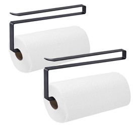 LMSAWK Pack of 2 Black Multifunctional Kitchen Roll Holder, High-Quality Stainless Steel Towel Holder for Cupboard Doors, Space-Saving Base Solution for Kitchen Towels