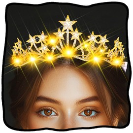 Urieo Light up Star Crown LED Crystal Tiara Headband Birthday Prom Hair Accessories for Women