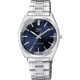 Citizen Q&Q QB78 Analog Wristwatch, Waterproof, Metal Band, and Others, silver/navy, 1 piece