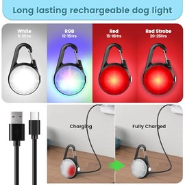 2Pack Dog Lights for Night Walking Dog Collar Light Clip on Rechargeable Glow in The Dark Light with 4Modes & RGB Color for Camping
