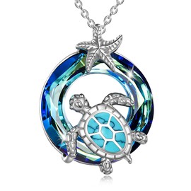 POTOPYY Turtle Necklace Sterling Silver Sea Turtle Necklaces for Women Crystal Sea Turtle Jewelry Tortoise Pendant, Sea Turtle Gifts for Women Girlfriend Wife Anniversary