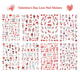 3D Cute Cartoon Nail Stickers Valentine Nail Art Stickers for Nail Designs Red Black Hearts Valentines Nail Decals for Nail Art Supplies Heart Stickers for Nails Design Sticker Nails for Women