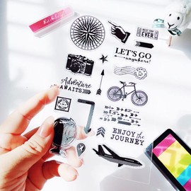 Airplane Camera Bicycle Clear Stamps Travel Journey Transparent Silicone Stamp Album Cards Rubber Stamp for Card Making Decoration and DIY Scrapbooking