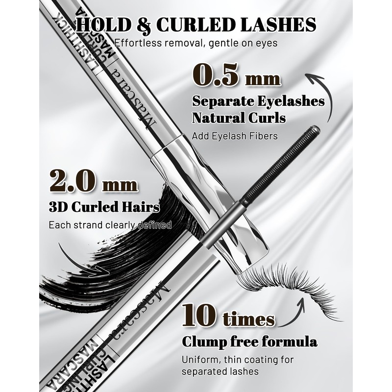 Waterproof Curling Metal Wand Mascara, Black Washable Iron Wand Rod