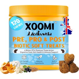 XOOMI Probiotics for Dogs Soft Chews, 120 Natural Pre, Pro & Postbiotic Full Spectrum Blend for Gut Health & Immune Support, 6 Billion CFU with Pumpkin, Greek Yoghurt, Chicory Root, UK Company