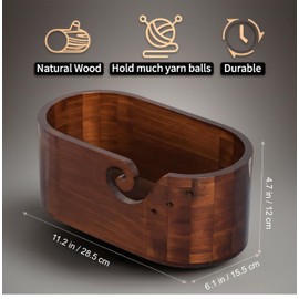 LAUDAWSUN Extra Large Yarn Bowls for Crocheting, Wood Crochet Bowl for Yarn Large Storage Holder, 11.2x6.1x4.7" Wooden Yarn Bowl for Knitting, Christmas Gifts