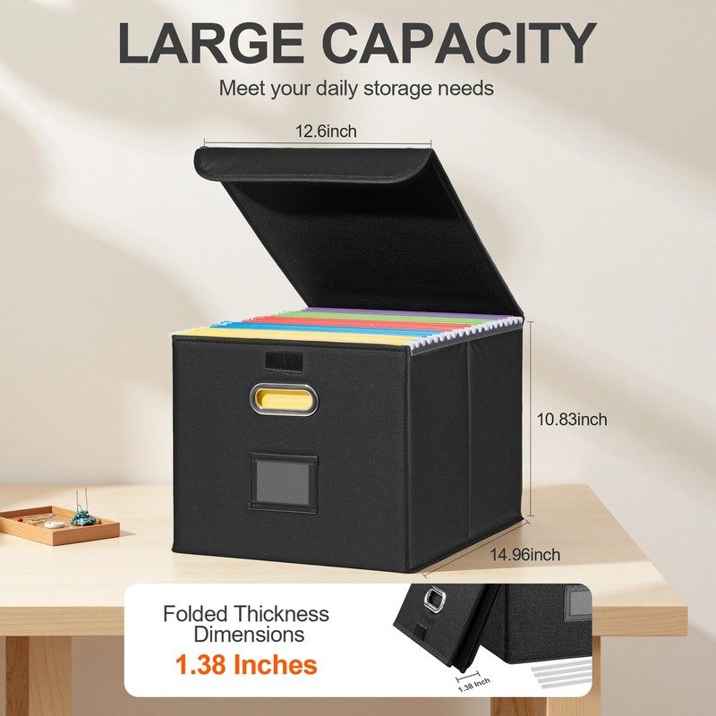 Hleelomi Collapsible File Box with Lid & Plastic Slide -