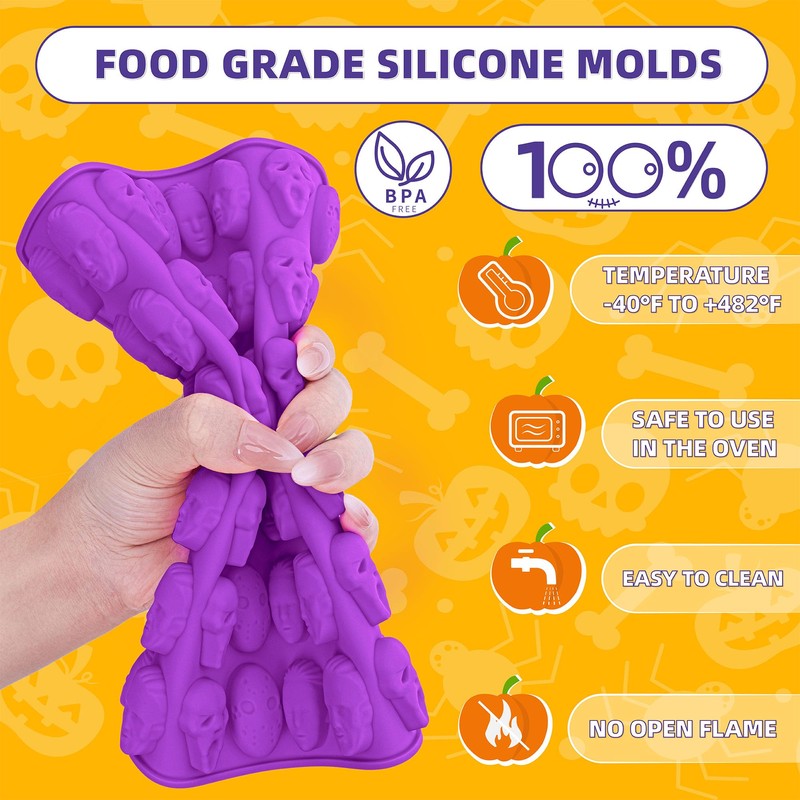 Halloween Chocolate Molds, KKDINDAN 3D Skull Silicone Gummy Molds, 96