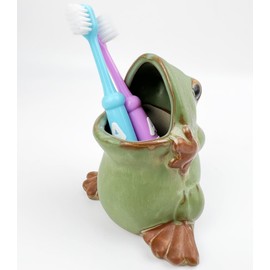 FlidRunest Kids Frogs Toothbrush Holder for Bathroom - Ceramic Animal Tooth Brush Holder Cup - Easy to Clean Toothbrush and Toothpaste Holder for Kids - Great Gift for Boy, Friends, Kids, Men