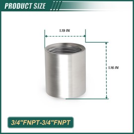 GORAGUCHI 10PCS 304 Stainless Steel Cast Pipe Fitting, 3/4" NPT x 3/4" NPT Female Threaded Coupling for Air/Fuel/Water/Gas/Oi