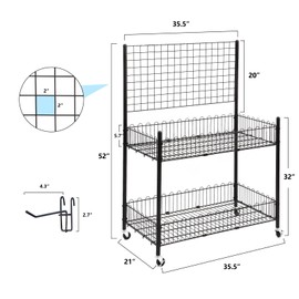 Eastern Tree Metal Display Stand, Grid Wall Shelves Display Cart, Stable Gridwall Panels Display Stand, Grid Wall Rack with Wheels, Extra 8 Pieces Hooks