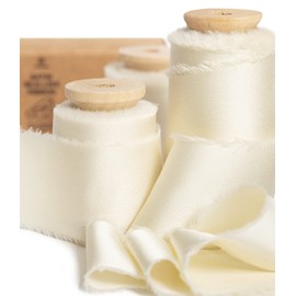 Vitalizart - Cinta de satén de seda blanca de 1-1/2 x 15 pulgadas, color marfil, hecha a mano, para envolver regalos, baby shower, boda, ramos de novia, decoración de día festivo, crema