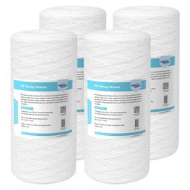 Membrane Solutions 5 Micron 10""x4.5"" String Wound Whole House Water Filter Replacement Cartridge Universal Sediment Filters for Well Water - 4 Pack, WPP-F10B-5