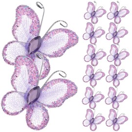 BESPORTBLE 50 piezas de mariposas de malla morada con purpurina de alambre transparente para invitaciones de boda, suministros de manualidades, centro