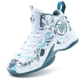 kniaiwx Men's High Top Basketball Shoes Fashionable Breathable Professional Outdoor Basketball Shoes White-Green Size 10.5