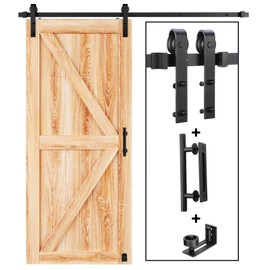 EaseLife 6 FT Sliding Barn Door Track and Handle Hardware Kit,Basic J Pulley,Slide Smoothly Quietly,Easy Install (6FT Track Kit for 30"~36" Wide Single Door)