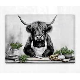 Highland Cow Printed Cutting Board | Worktop Saver | Chopping Board Available in Two Sizes (390x290mm and 285x200mm) (Highland Cow 2, 285x200mm Textured)
