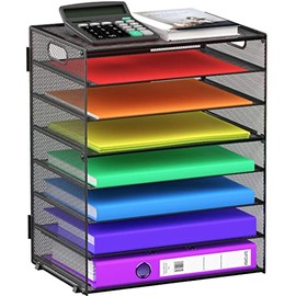 Organizador de bandejas de papel de 8 niveles con asas, organizador de archivos de escritorio de malla para oficina, escuela, escritorio