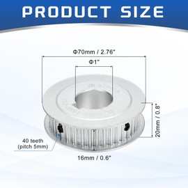 MECCANIXITY Timing Belt Pulley Aluminum Idler Pulley 40 Teeth 1" Bore for 16mm Width Belts, 3D Printers, CNC Machines, Industry