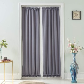 French Door Curtain Pure Colour Blackout Curtain, Panovous Side Light Curtains for Front Door, French Door Panel for Patio Sliding Window 1 Rod Pocket Curtain, 1 Piece (Grey, 64 x 102 cm)