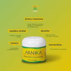 Pomada Árnica Altamente Concentrada Crema Corporal Alivio Anti Calambres Musculares Articulaciones Efecto Analgésico Antiinflamatorio Textura Ligera