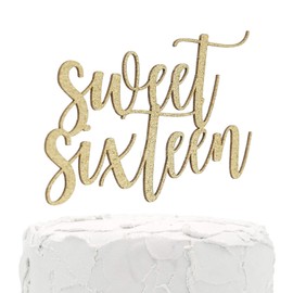 NANASUKO 16th Birthday Cake Topper - Sweet Sixteen - Double Sided Gold Glitter - Premium Quality Made in USA