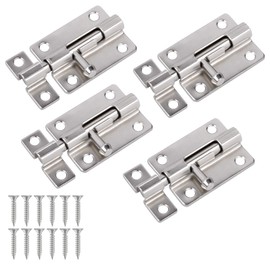 Door Security Slide Latch Lock, 3 inch Barrel Bolt with Solid Heavy Duty Steel to Keep You Safe and Private, Brushed Nickle Finish Door Latch Sliding Lock with Screws (4 Pack-Silver)