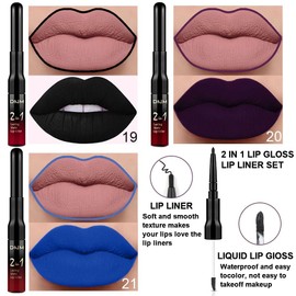 3Pcs 2 in 1 Dark Black Purple Royal Blue Lip Liner and Liquid Lipstick Stain Makeup Set for women, Long Lasting Smudge Proof Lip Tint Matte Finish Lip Gloss for All-Day Color Hold Easy to Use, Set07