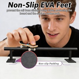 Professional Fingerboard Flat Rail Premium Solid Steel Construction Deck Ramp Skateboard Obstacle Non-Slip Foam Feet Used with Fingerboard Decks Mini Skatepark Accessory Powder Coated Finish Black