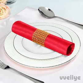 vveiiye 40 Pack Satin Napkins and Napkin Rings Set of 20 Red Satin Table Napkins 17 x 17 Inch, 20Pcs Silky Cloth Napkins for Wedding Party Banquets Dinner