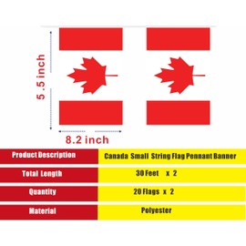LUSEOAN 2 Packs Canada Canadian Mini Flag Banner String Small Miniature Hanging Flags Decorations,60 Feet 40 Flags