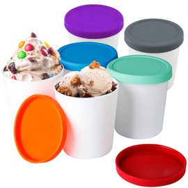 Mini Ice Cream Containers for Homemade, Ice Cream Containers Set (6 Pack - 8Oz), Reusable Ice Cream Storage Containers for Freezer, Leak-Free Ice Cream Containers with Silicone Lids