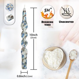 Unscented Floral Taper Candle Spiral Candlesticks - Set of 2 Blue and Red Flower Handmade Twisted Candle 10 Inch Long Print Tapered Candles for Home Wedding Dinner