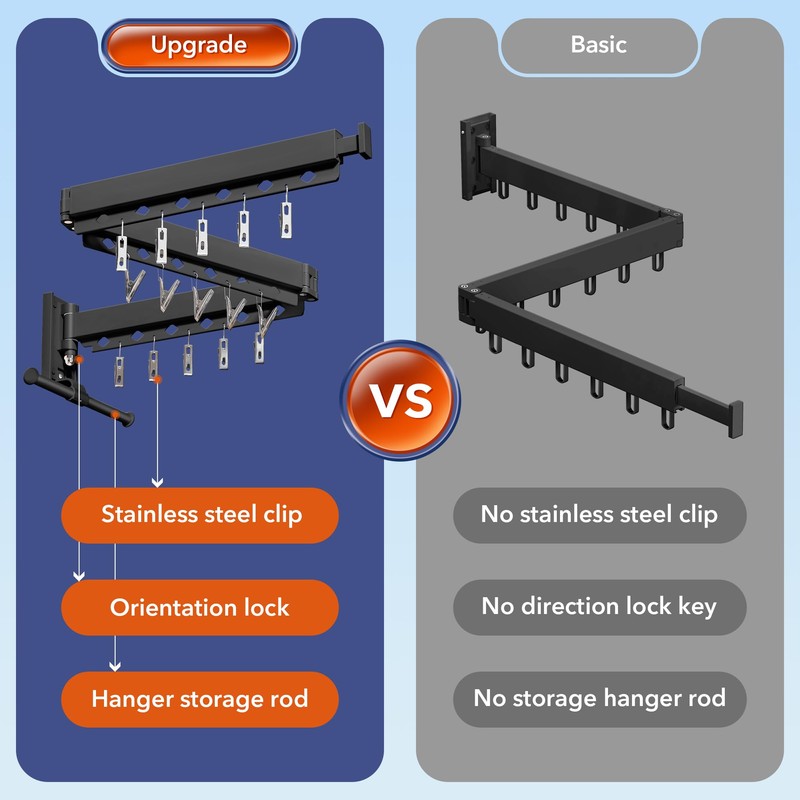 BOQORAD Clothes Drying Rack,Wall Mounted Laundry Rack,Drying Rack Clothing,Laundry Drying