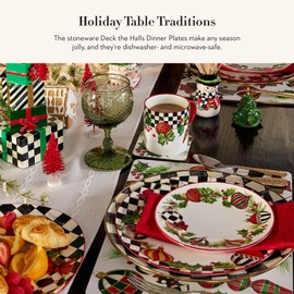 MACKENZIE-CHILDS Deck the Halls Dinner Plate, Decorative Stoneware Christmas Dinner Plate, 10 Inches, Set of 4