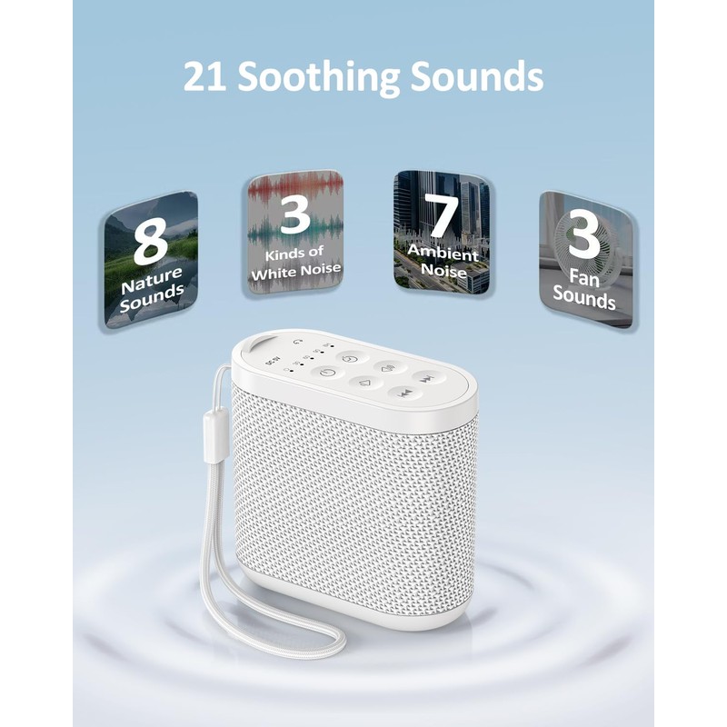 Loud Portable Travel Sound Machine for Adults: Rechargeable Battery, Headphone