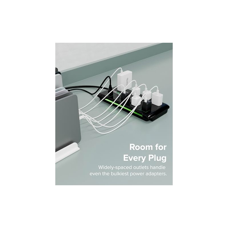 Plugable Regleta Protectora contra sobretensiones con USB y 12 Salidas