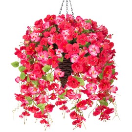 Ivydale Artificial Hanging Flowers Plants Basket for Outdoors Summer Decoration, Fake Hibiscus Vines UV Resistance Realistic Silk Flowers for Outside Home Patio Porch Balcony Garden Yard Wedding, Mix