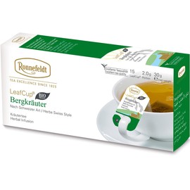 Ronnefeldt LeafCup Bergkräuter – Swiss-Style Herbal Tea with Lemon Balm, Anise & Thyme – 15 Individually Wrapped Loose Leaf Tea Bags