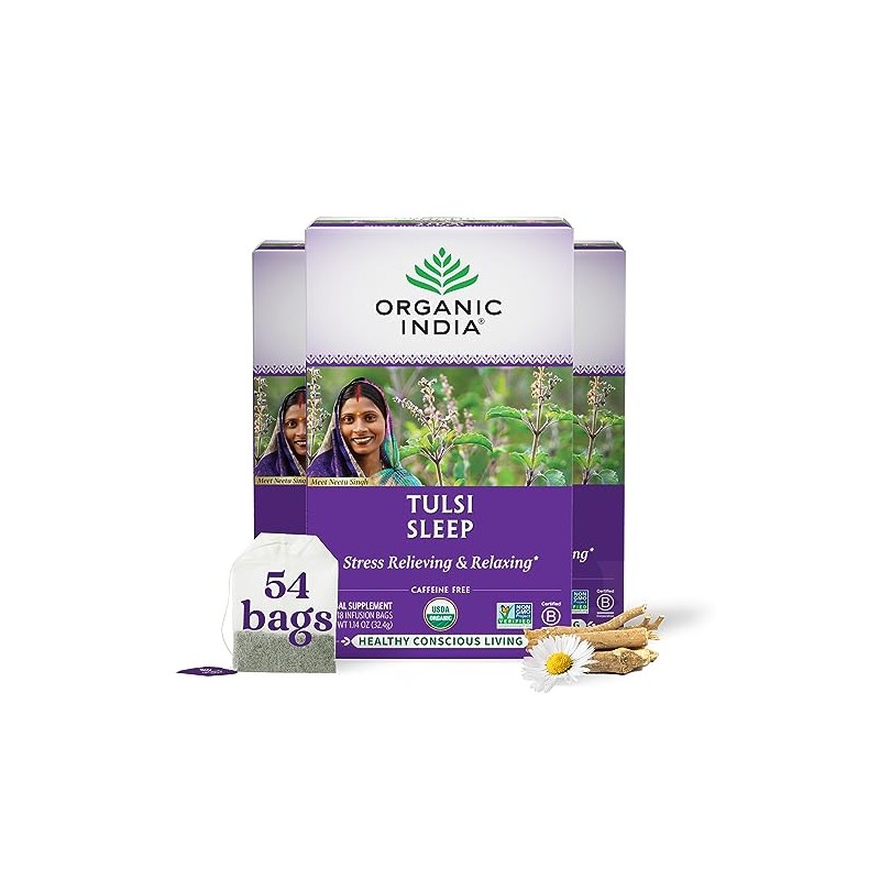 ORGANIC INDIA Tulsi Sleep Herbal Tea - Relaxing Nighttime Blend