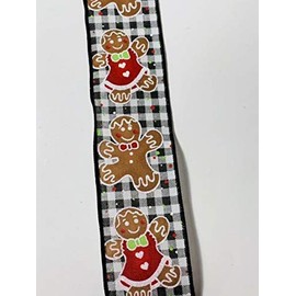 for 10 Yds - 2 1/2” Wired Christmas Gingerbread On Black and White Check Ribbon Veryn Supplier for Home Décor