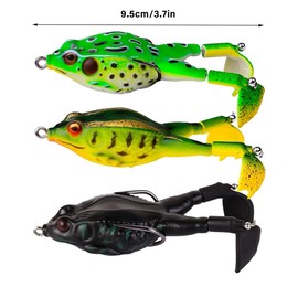 AIMALL 3pcs 3.7in Frog Lure Soft Bait with 360° Rotating Legs and Double Hooks, Realistic Bionic Design Fishing Lure for Bass, Blackfish, and Freshwater Fishing