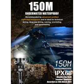 Scuba Dive Light Diving Flashlight - PFSN 3000 Lumens Underwater Flashlight 150m Waterproof, 400m Long Throw Spot & Wide Beam Diving Light, Best Rechargeable Dive Torch for Diver Snorkeling, Caving
