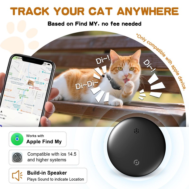 Cat Tracker, Cat Tracker Collar Compatible with Apple Find My