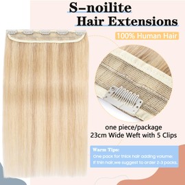 S-noilite Clip in Hair Extensions Human Hair Ash Blonde/Bleach Blonde - One Piece Hair Extensions Clip in Real Hair 20 Inch (50 g)