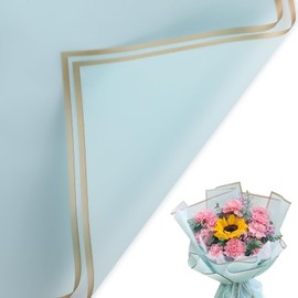 20 Sheets Flower Bouquet Wrapping Paper,Waterproof Flower Wrapping Paper Floral Paper for Wedding Birthdays Party Decoration Gift Wrap DIY Arts Crafts 57 x 57cm (Sky Blue & Gold Edge)