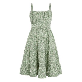 Floerns Girl's Floral Print Sleeveless Ruched Ruffle Hem A Line Cami Short Dress Green Floral 11-12Y